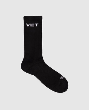Vetements Black socks with monogram logo UH76SO250Bw
