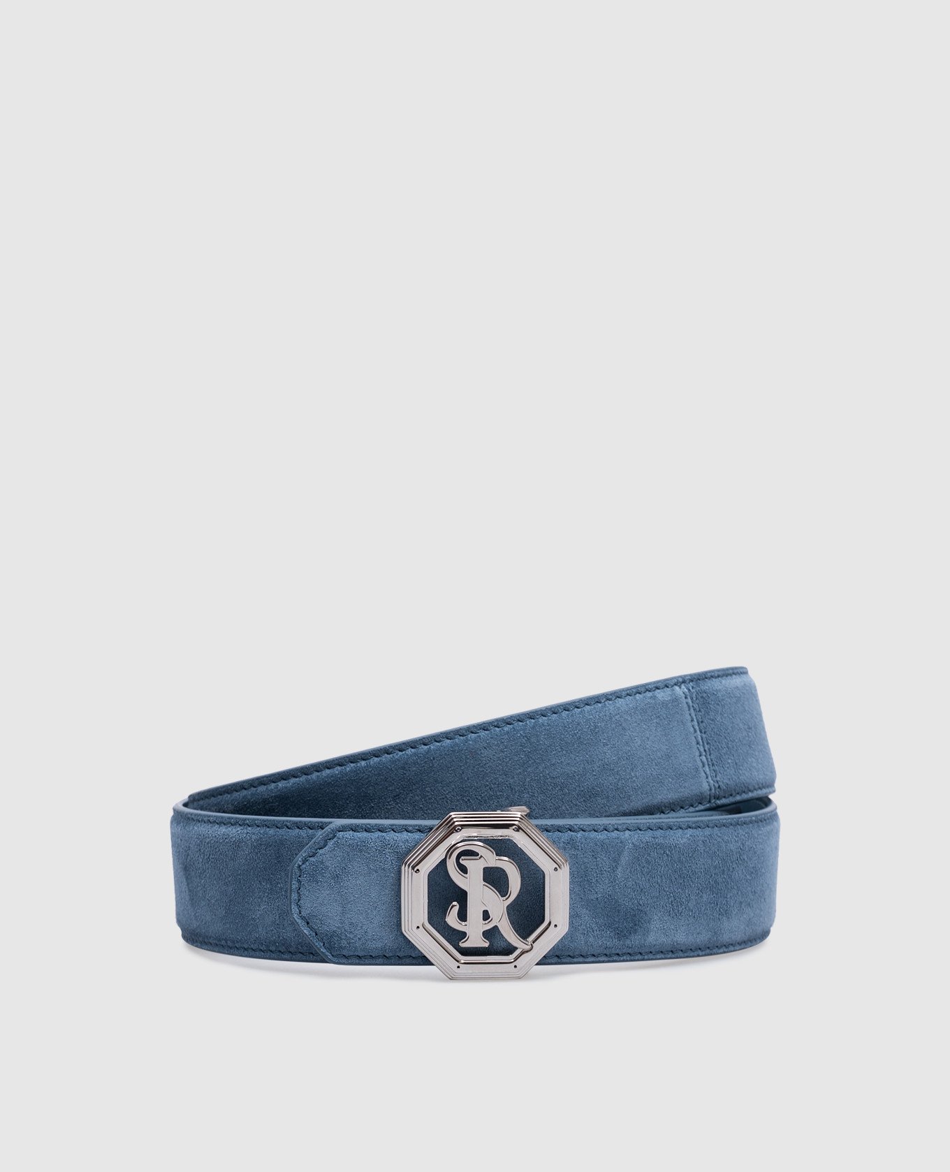 

Blue suede belt with monogram logo Stefano Ricci, Light blue