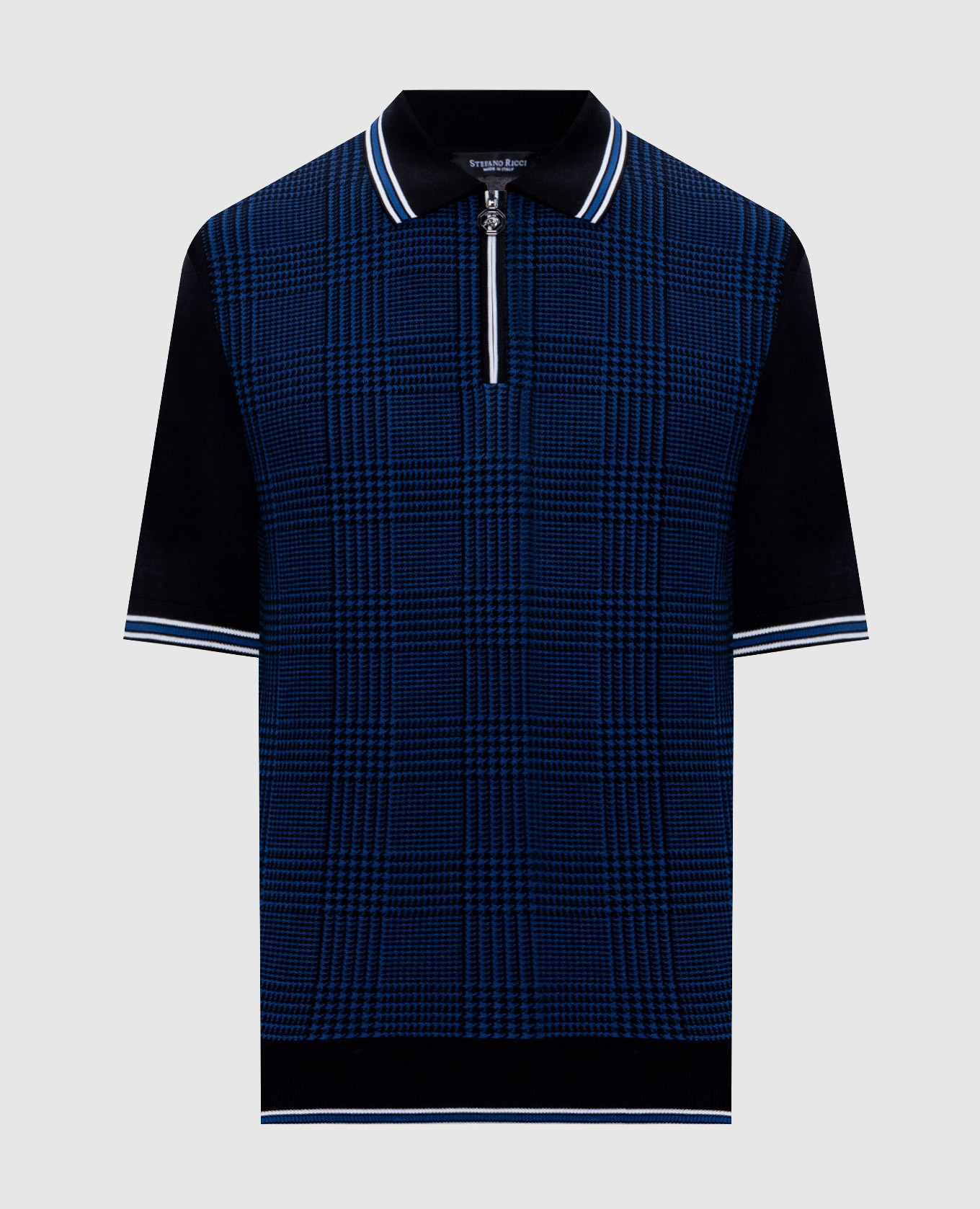 

Blue polo shirt with checked silk Stefano Ricci