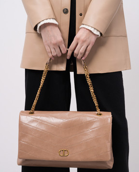 Twinset Beige glossy leather bag with logo 251TB7450
