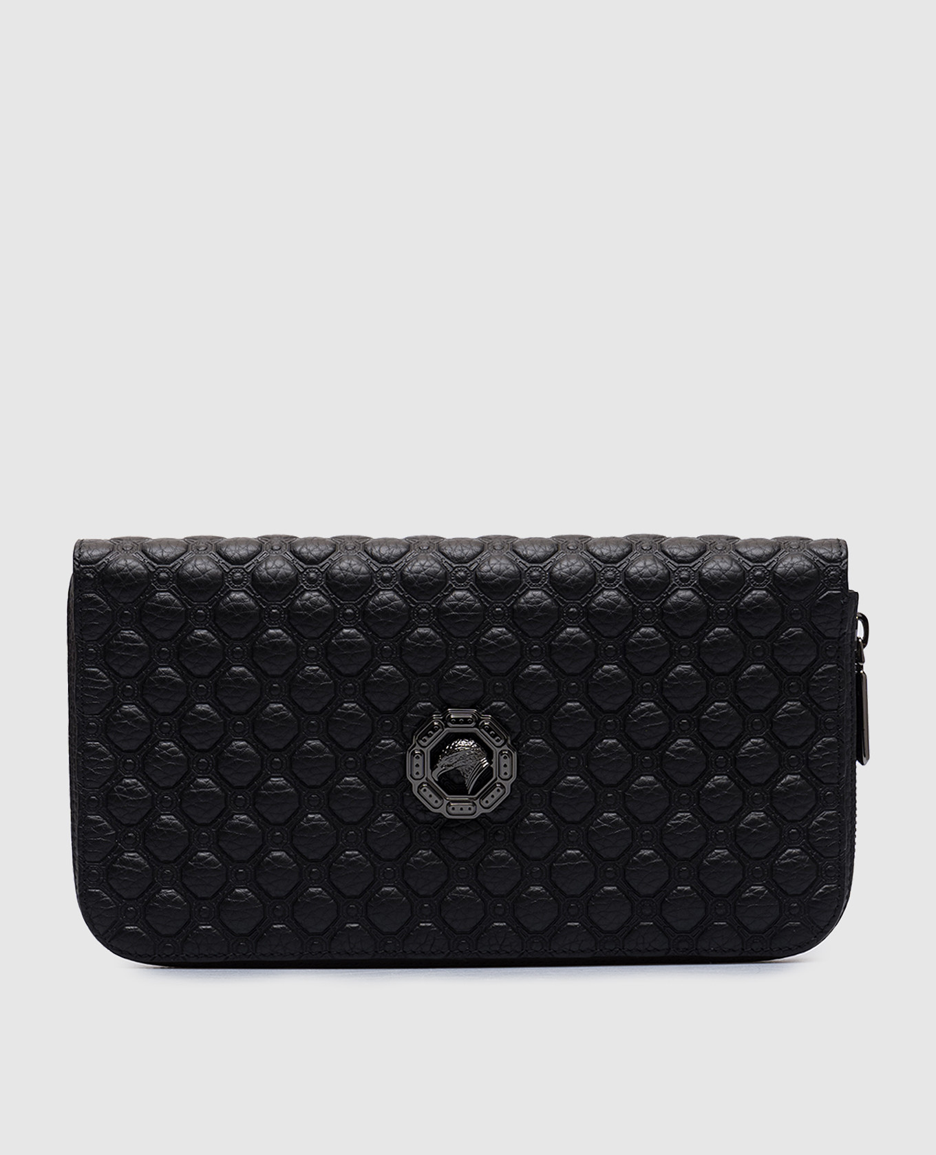 

Black leather wallet with metal logo Stefano Ricci, Черный
