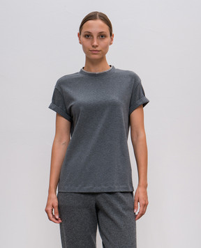 Brunello Cucinelli Gray t-shirt with monil chain made of ecolathuni M0T18BD200