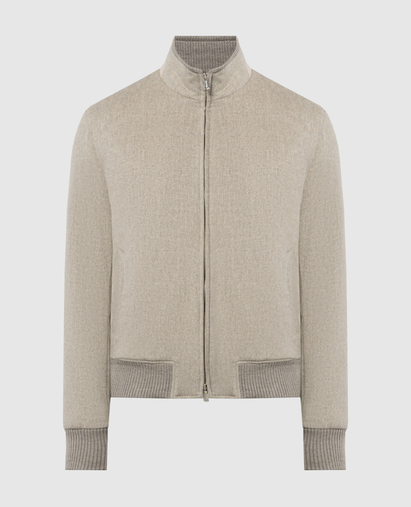 Beige cashmere jacket with logo embroidery enrico mandelli