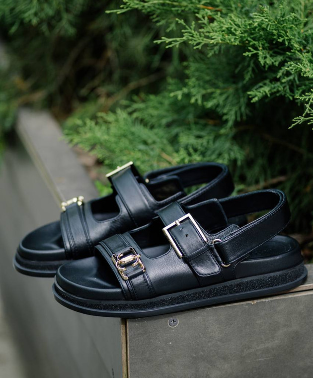 Jimmy Choo - Elyn logo sandals in black leather ELYNFLATCJH - shop
