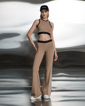 Palm Angels Brown flared pants with stripes PWHG021S24KNI001