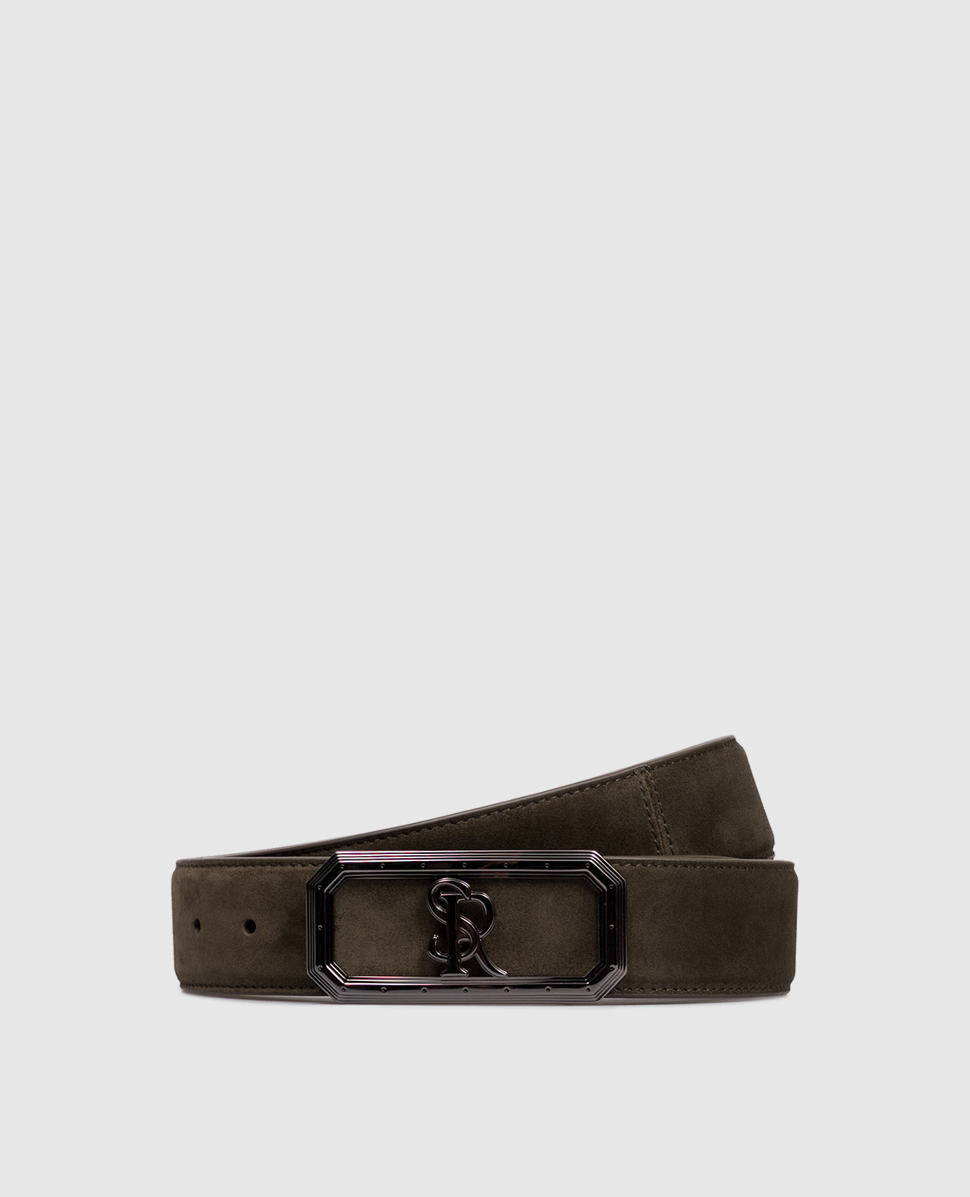 

Khaki suede belt with monogram logo Stefano Ricci