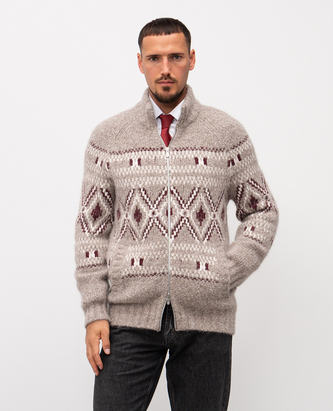 

Beige wool and cashmere cardigan with a pattern Brunello Cucinelli