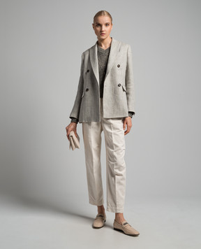 Brunello Cucinelli Gray double-breasted linen jacket with monil chain MH5682453