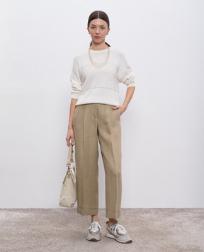 Peserico Beige linen trousers with lapels P0425802606