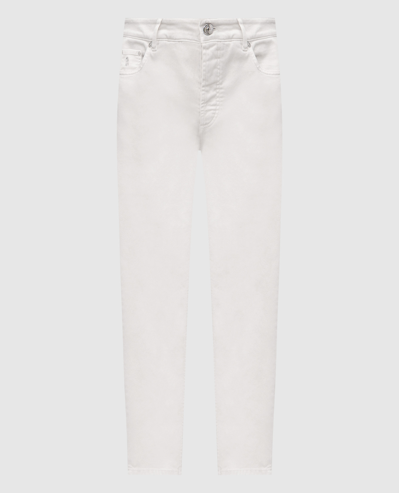 Grey jeans with embroidered logo emblem Brunello Cucinelli