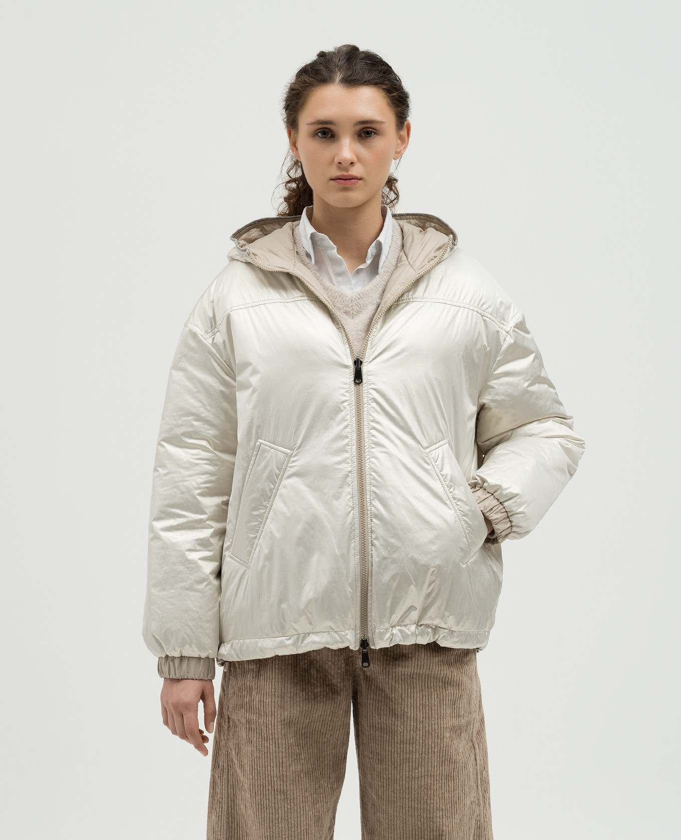 

Beige two-way down jacket with monil chain Brunello Cucinelli