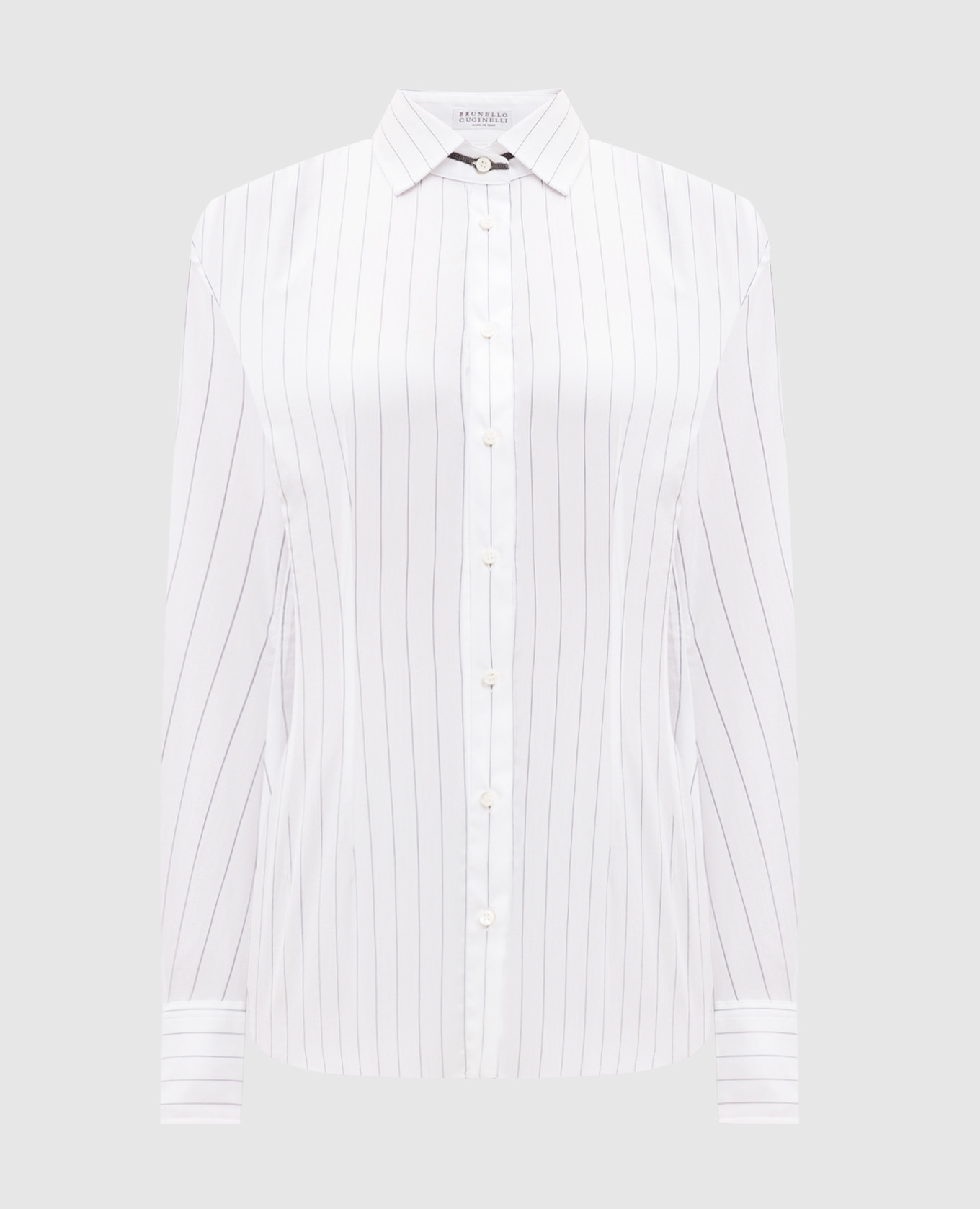 White striped silk shirt with monil chain brunello cucinelli