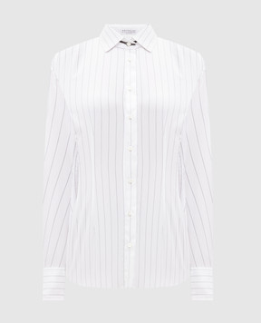 Brunello Cucinelli White striped silk shirt with monil chain MP757NH316