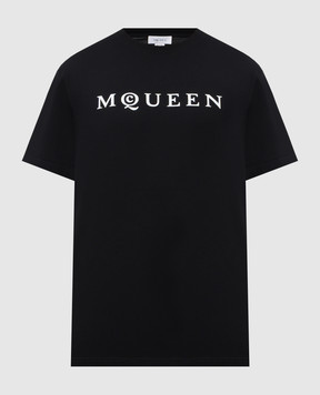 Alexander McQueen Black T-shirt with textured logo 828420QTADD