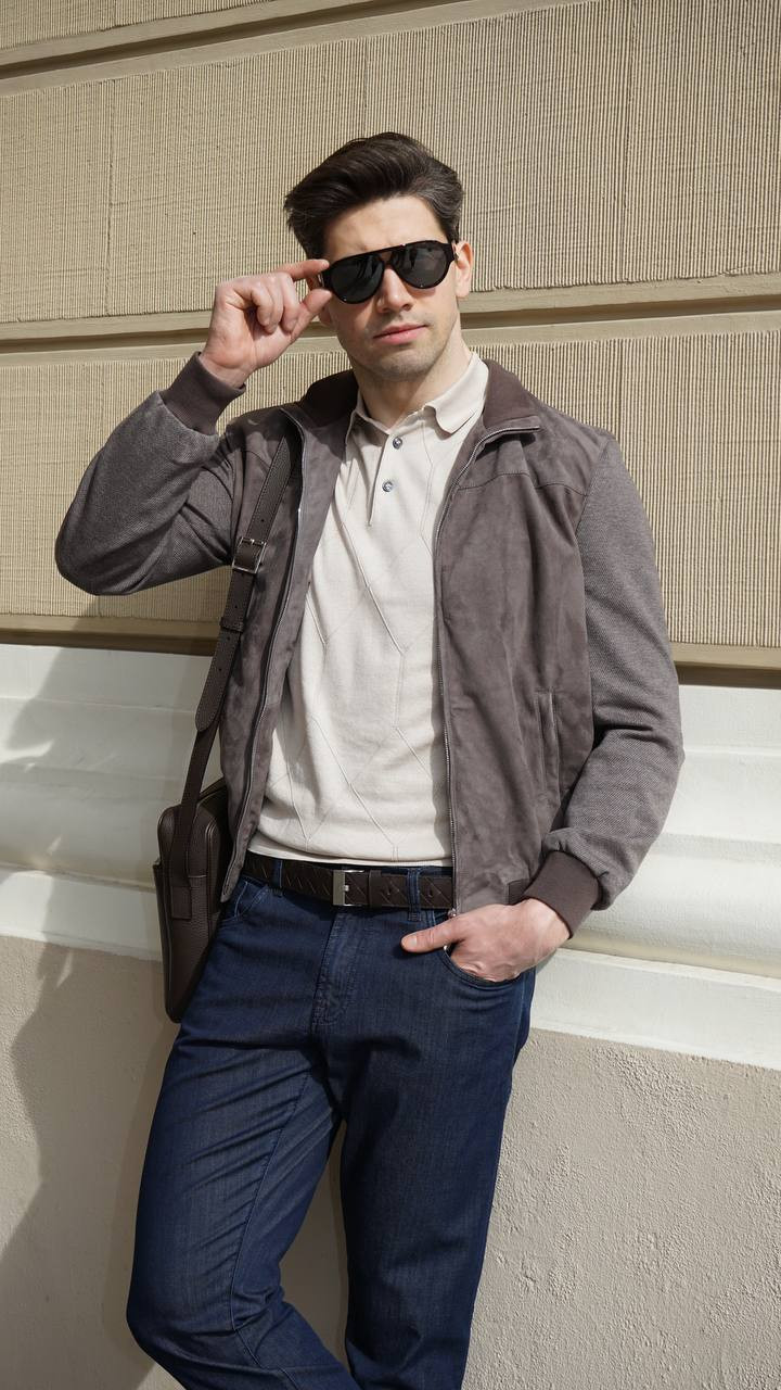 

Beige polo shirt with patterned silk Enrico Mandelli