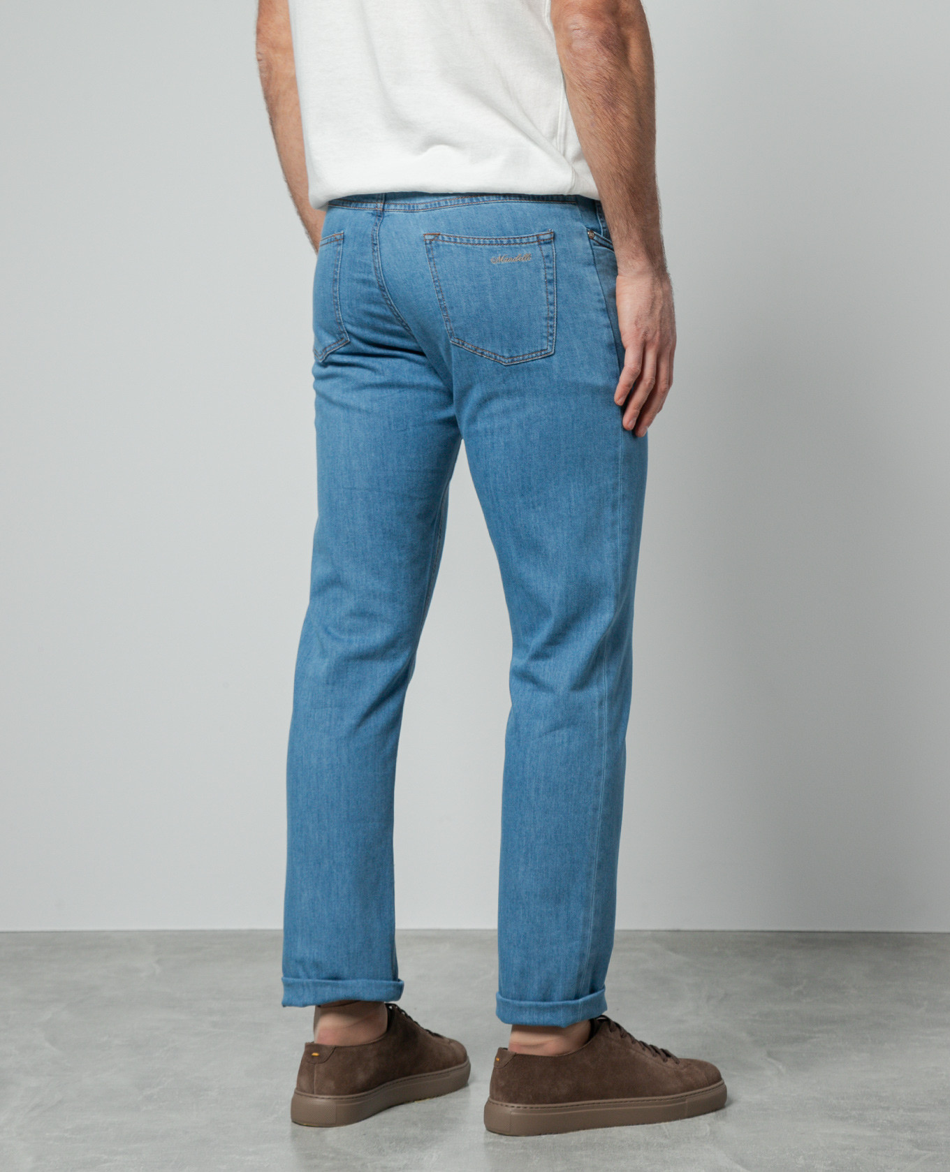 

Blue jeans with embroidery and logo patch Enrico Mandelli, Light blue