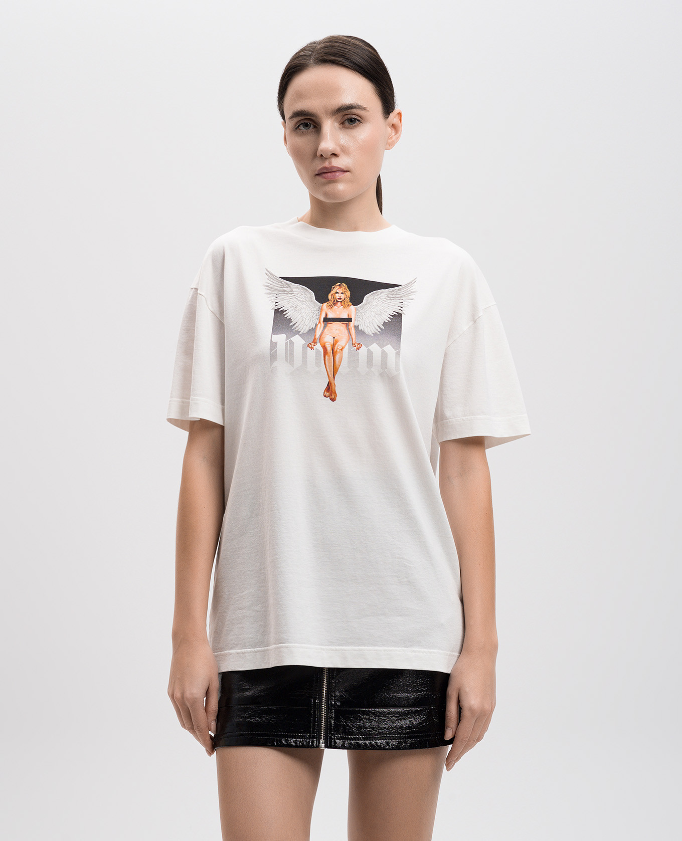 

White t-shirt with Crystal pin up print Palm Angels