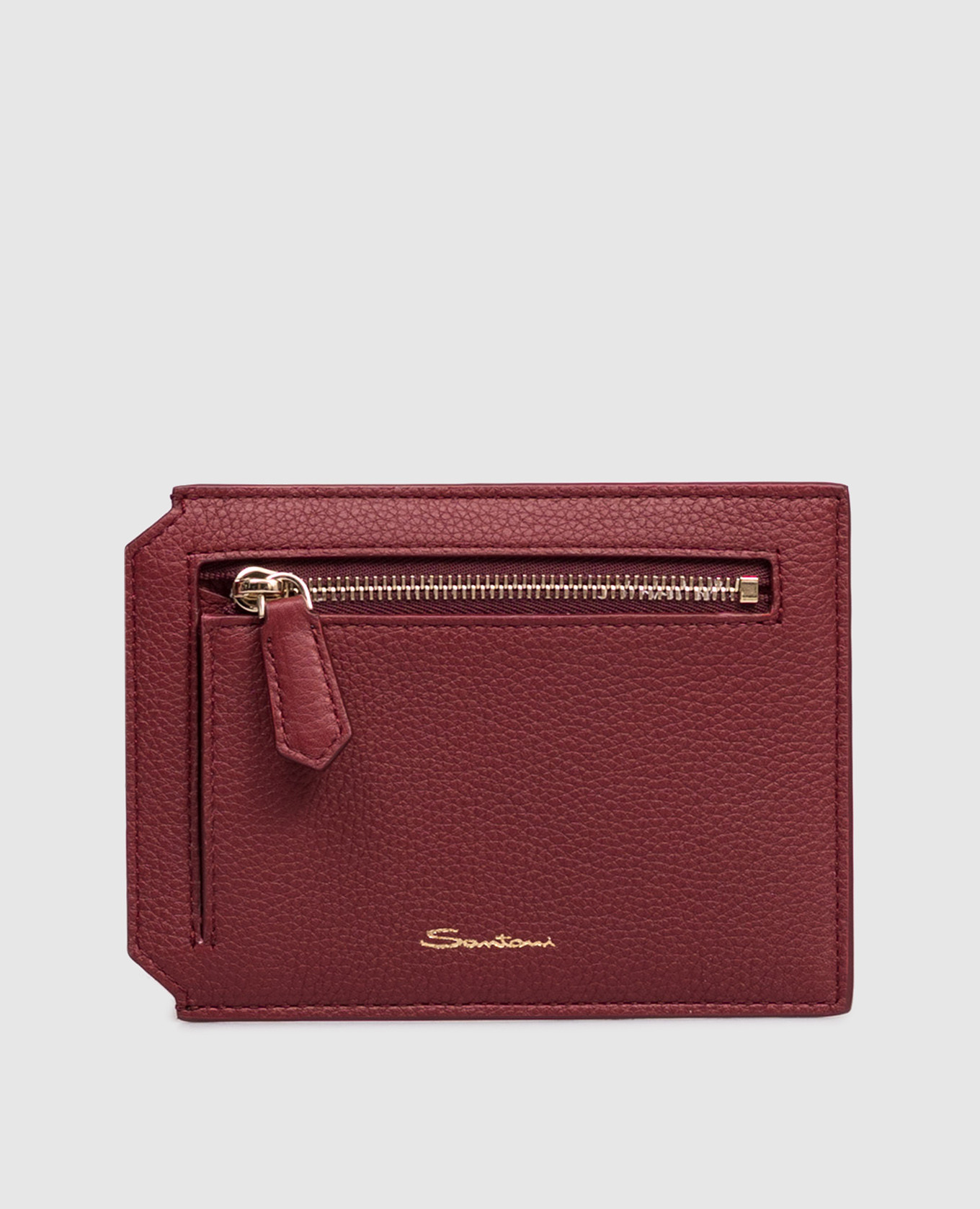 Burgundy leather cardholder with logo Santoni