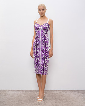 Dolce&Gabbana White midi sheath dress with Majolica print F6TZGTFPIAP