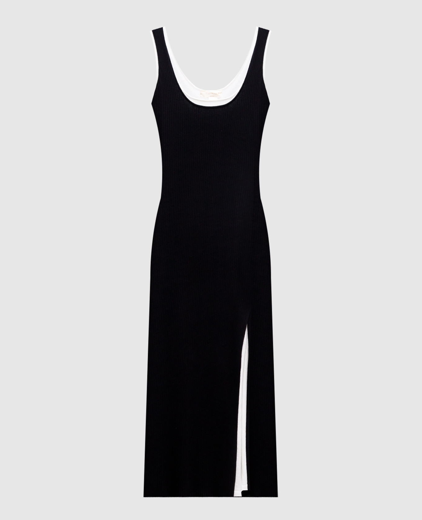 

Black midi dress in ribbed double construction with logo emblem Twinset
