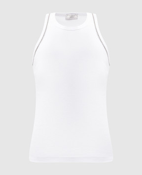 Peserico White ribbed top with monil chain S08781J005669