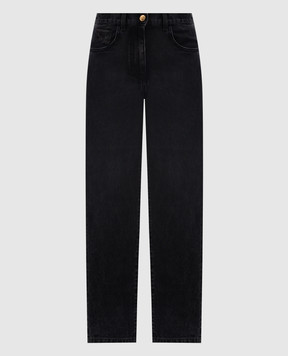 Palm Angels Black jeans with leather logo patch PWYA021F24FAB001
