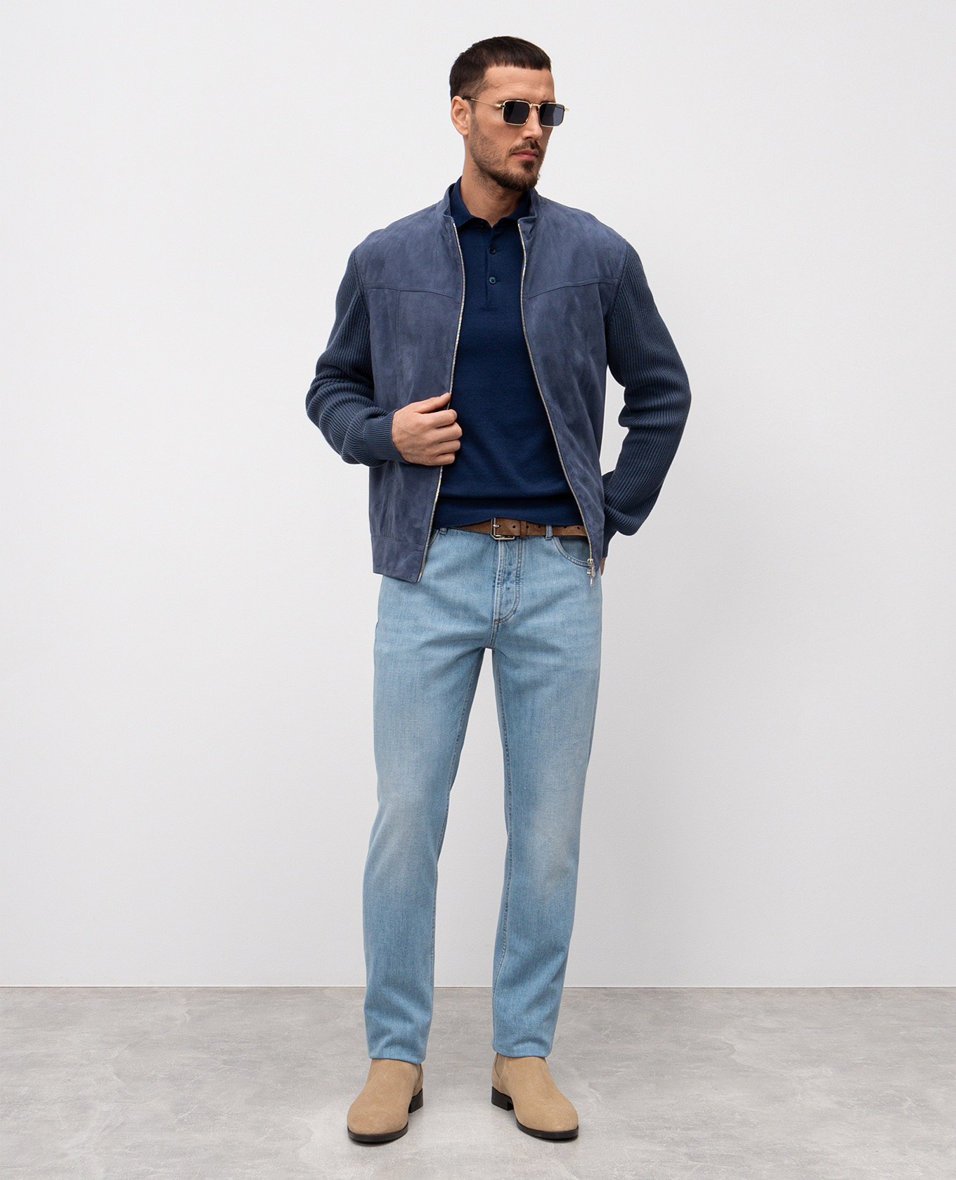 

Blue jeans with leather logo patch Brunello Cucinelli, Light blue