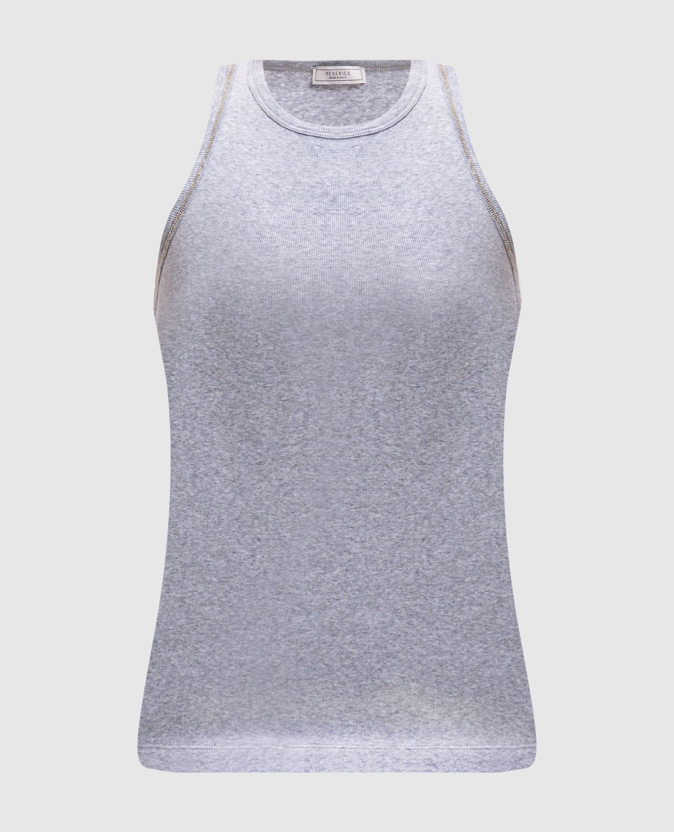Grey melange ribbed top with monil chain Peserico