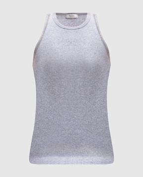 Peserico Grey melange ribbed top with monil chain S08781J005669