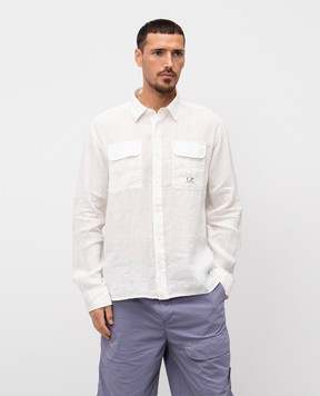 C.P. Company White linen shirt with logo print MSH250A005415G