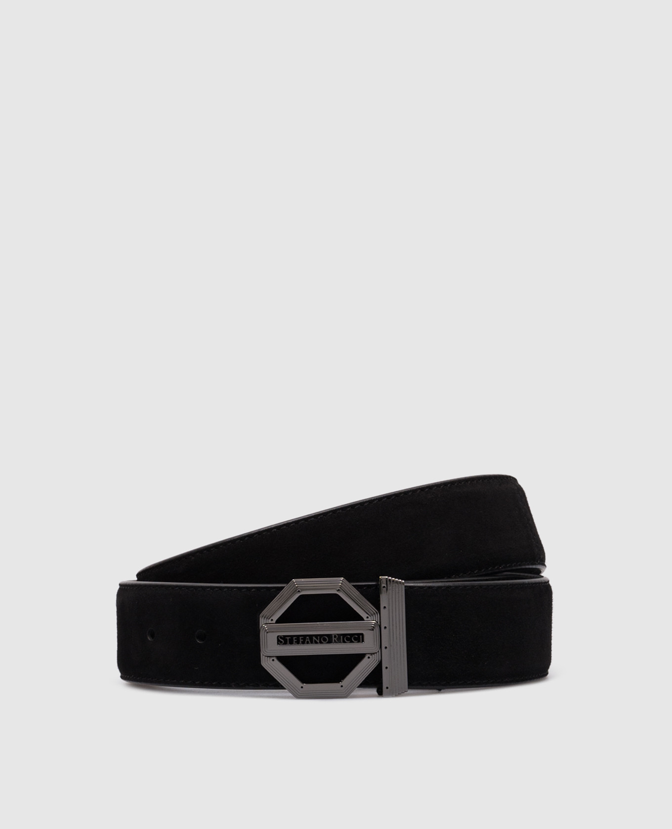 Black suede belt with logo stefano ricci