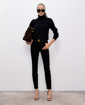 Dolce&Gabbana Black wool sweater with embroidered monogram logo FXW13ZJCVXN