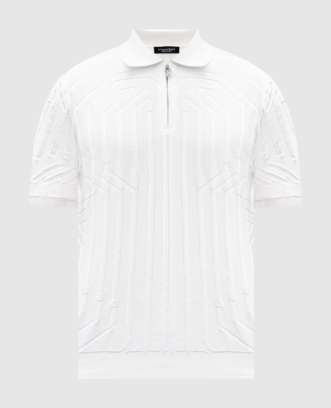 

White polo shirt with patterned silk Stefano Ricci
