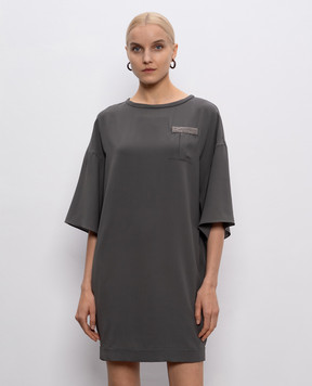 Brunello Cucinelli Gray silk dress with monil chain MA901A40B3