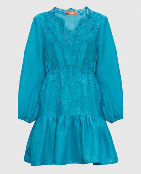 Ermanno Scervino Blue linen dress with lace D464Q627NZB
