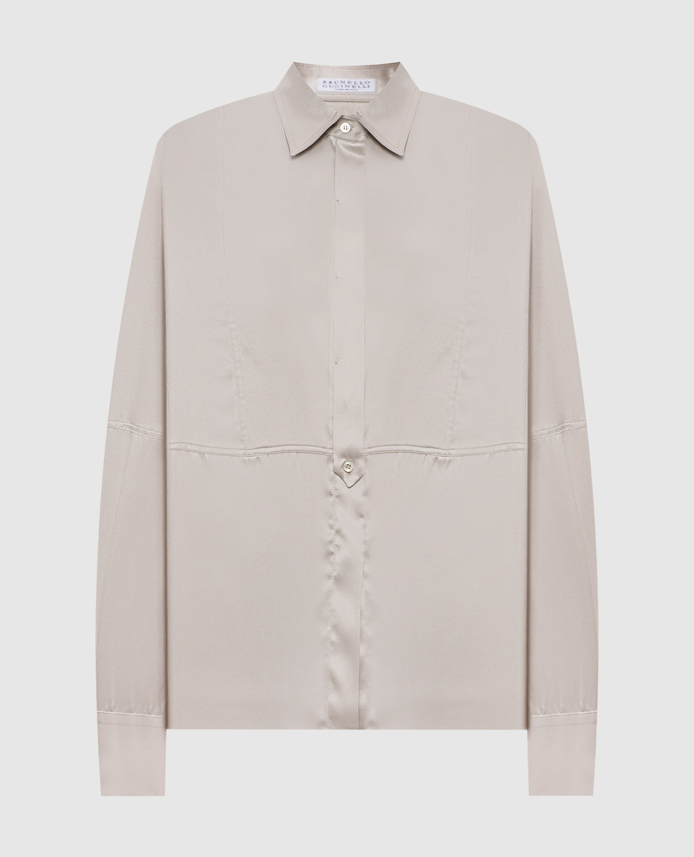 Gray silk blouse with monil chain