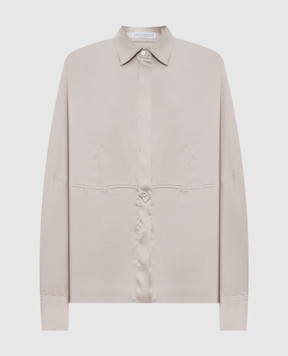 Brunello Cucinelli Gray silk blouse with monil chain MPC59NR516