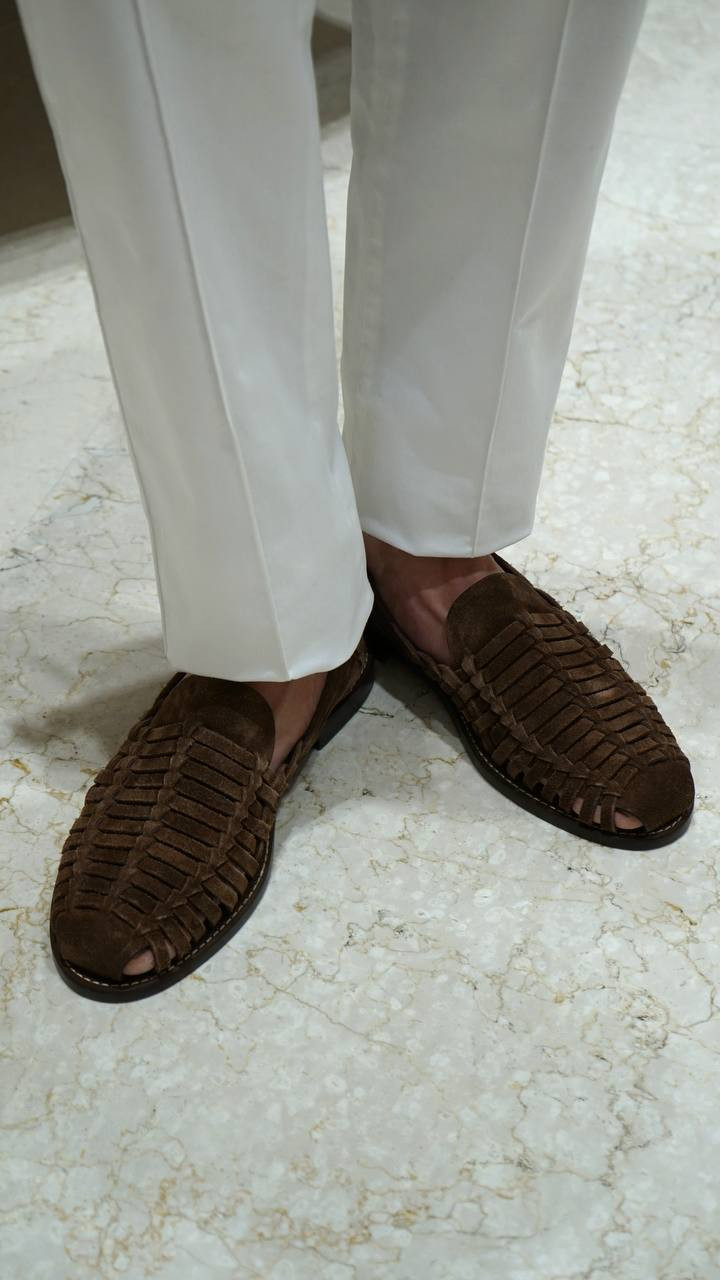 

Brown suede loafers with weaving Brunello Cucinelli