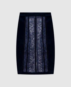 Balmain Blue velvet mini skirt with lace 4855164C