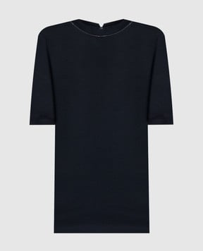 Brunello Cucinelli Blue ribbed top with monil chain MPTC8BJ310