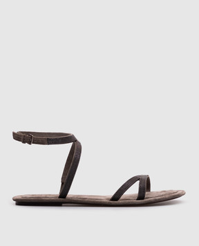 Brunello Cucinelli Sandali in camoscio grigio con catena monil MZSFC2889