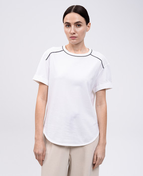 Brunello Cucinelli White T-shirt with monil chain and lapels M0T81FP330