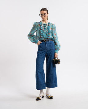 Valentino Blue silk blouse with floral print 6B3AB79093V