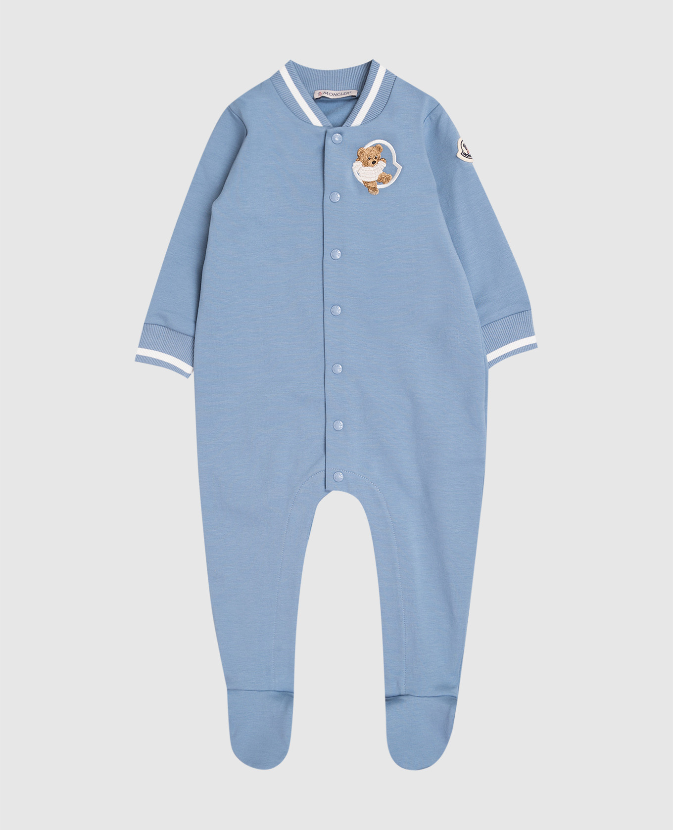 Children&#39;s blue jumpsuit with logo patch Moncler ENFANT