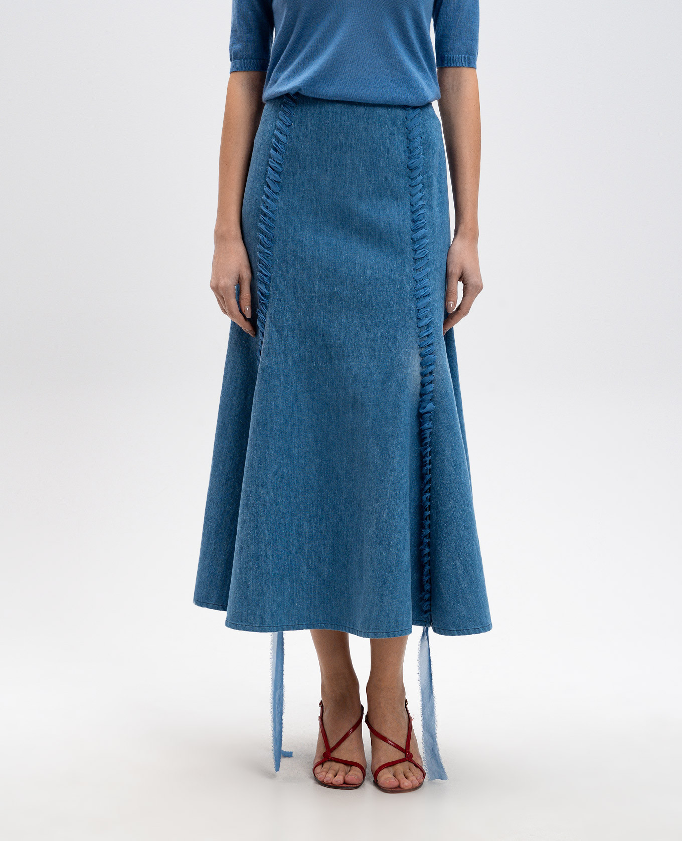 Blue Dion midi skirt with linen Gabriela Hearst 3
