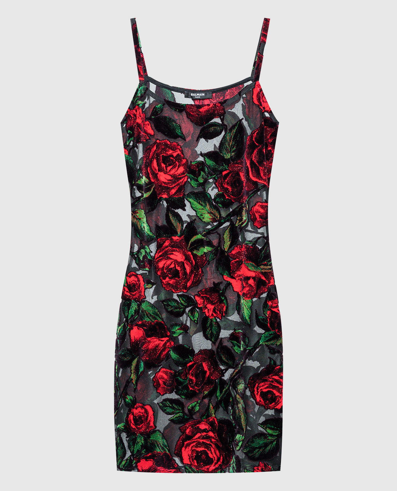 

Black mini dress in Rose print Balmain, Черный