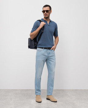 Cashmere&Whiskey Blue polo with linen and cashmere MU9742312455R