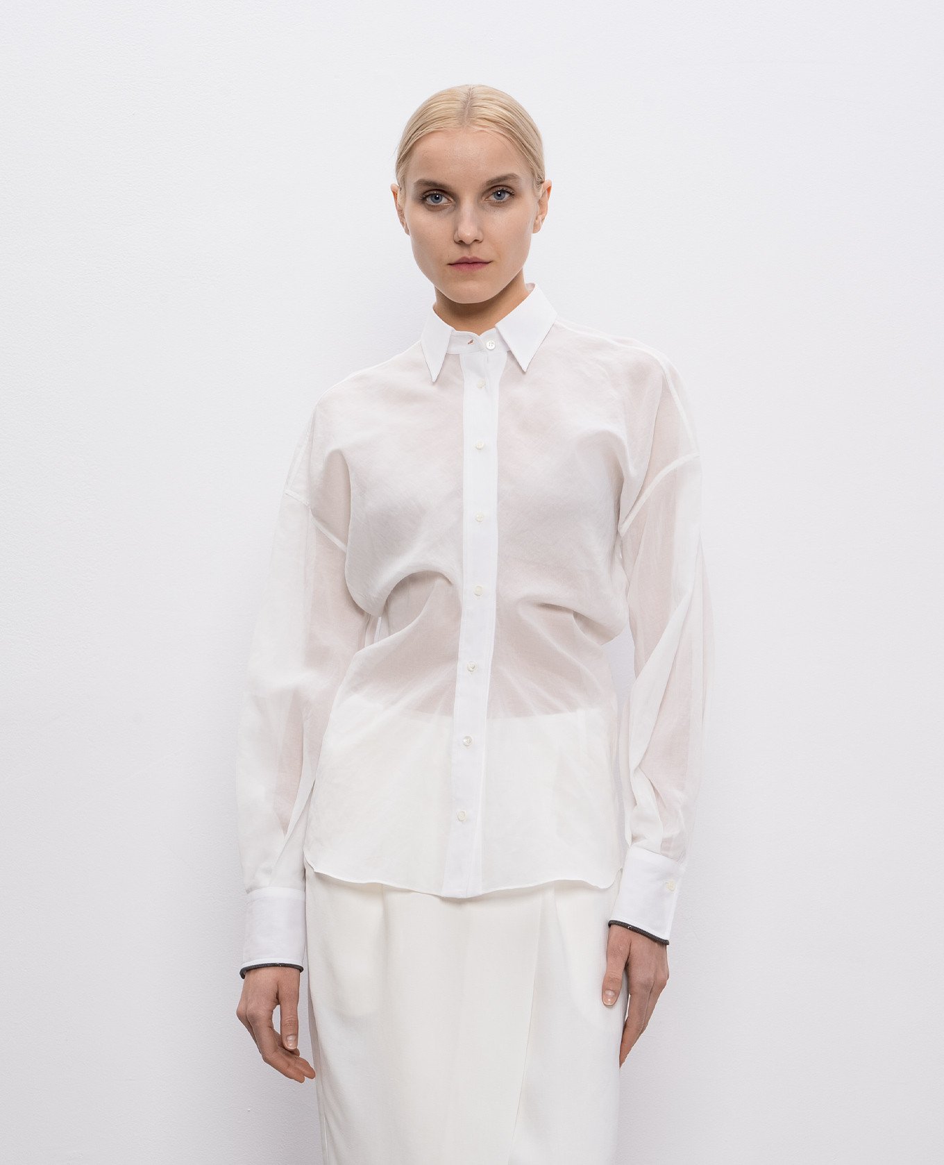 

White blouse with draped monil chain Brunello Cucinelli