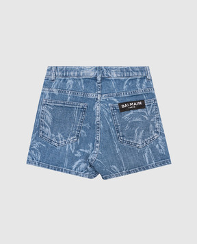 Balmain Children's blue denim shorts with a pattern BW6A99Z2882410