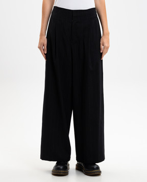 Y`S Yamamoto Black striped wool pants YMP04128